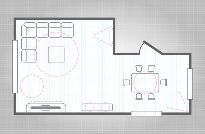 Un plan d'étage simple indiquant les zones lumineuses et les luminaires 