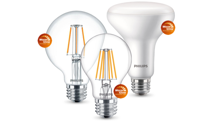 Gamme d'ampoules LED Philips WarmGlow avec étiquettes WarmGlow